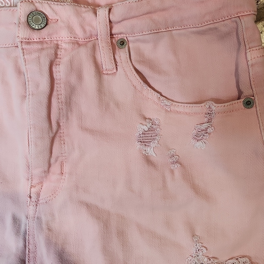 Mossimo High Rise Pink Distressed Shorts - Picture 2 of 4